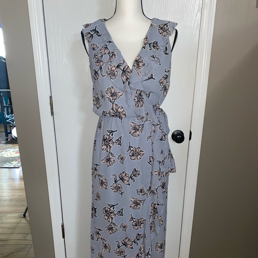 Japna Light Blue Floral Wrap Maxi Dress